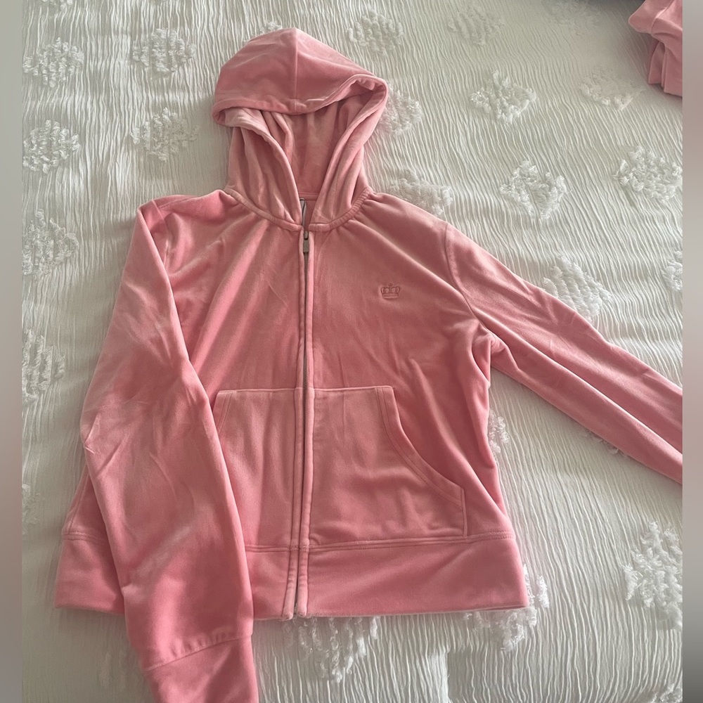 Pink velour juicy couture zip up long sleeve size M